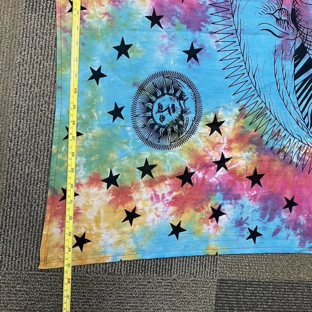 Psychedelic Sun Moon Stars Tie Dye Mandala Tapestry Hippie Hippy Celestial Wall